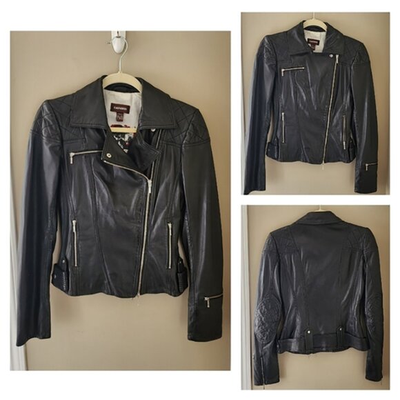 Danier Black Leather Biker Jacket #1814 - Picture 1 of 5